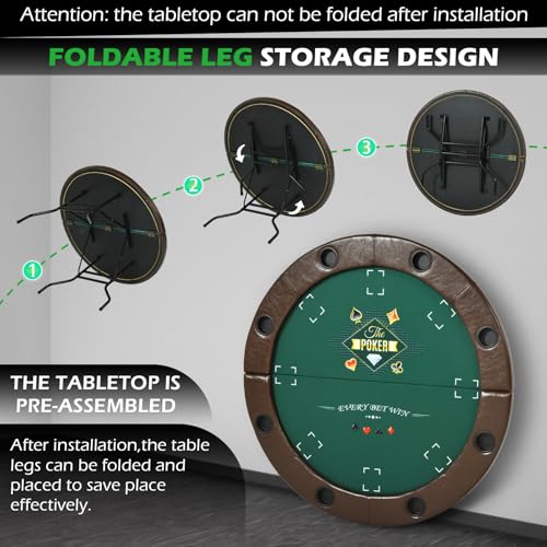 RayChee 8 Player Foldable Poker Table, Texas Holdem Table, Folding Leisure Game Table, Portable Casino Table for Game Room with Padded Rails and Cup Holders (Black, 71 inch)