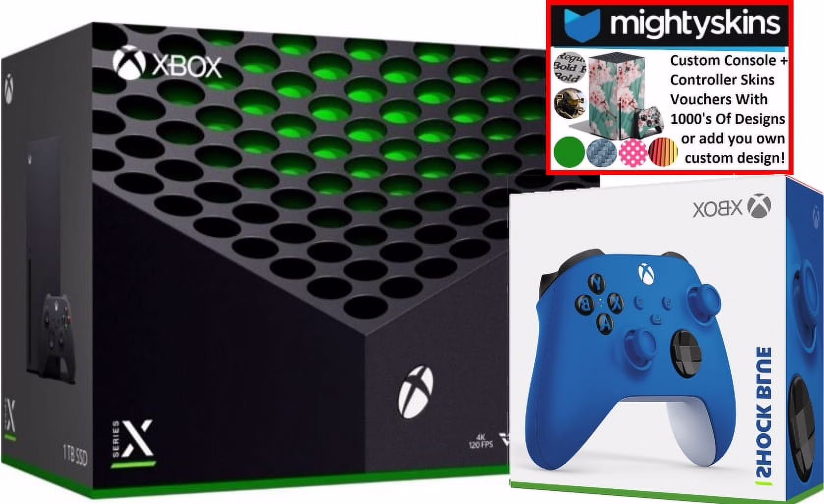 Microsoft Xbox Series X 1TB Console with Extra Wireless Controller and MightySkins Voucher - Shock Blue