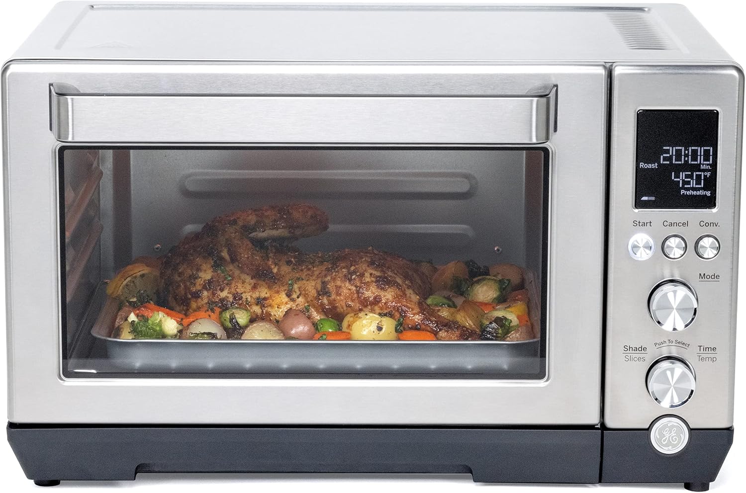 GE Convection Toaster Oven | Quartz Heating Technology | Large Capacity Toaster Oven Complete With 7 Cook Modes & Oven Accessories | Countertop Kitchen Essentials | 1500 Watts | Stainless Steel