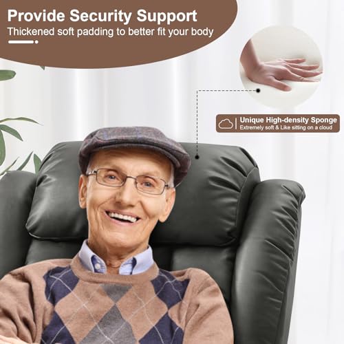 Dual Motor Lay Flat Lift Chairs Recliners for Elderly with Massage and Heat,Infinite Position Overstuffed Wide Power Lift Recliner, Genuine Leather, USB Ports and Remote Controls (Black)