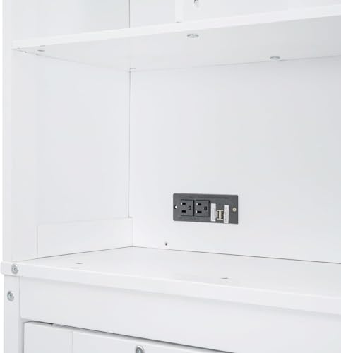 MERITLINE Queen Horizontal Murphy Bed Cabinet with Storage Bookcase Shelves and Charging Station,Wood Folding Grey Murphy Wall Bed for Adult