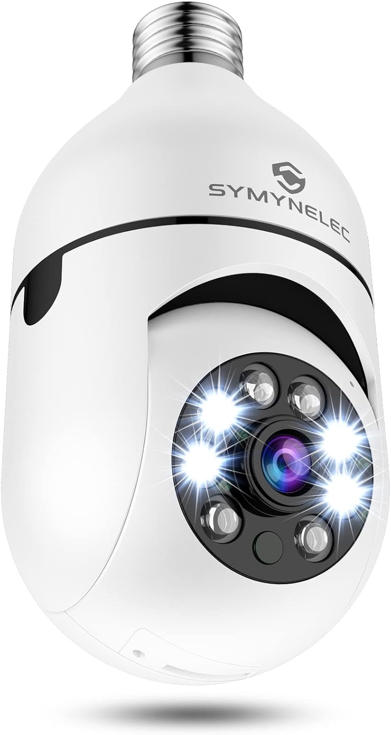 Light Bulb Security Camera, SYMYNELEC 360 Degree Pan/Tilt Panoramic IP Camera, 2.4GHz WiFi 1080P Smart Home Surveillance Cam with Motion Detection Alarm Night Vision Two Way Talk Indoor Outdoor E27