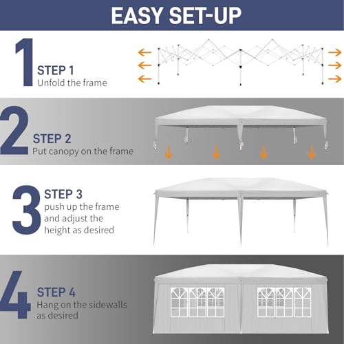 10x20 White Pop Up Canopy Tent Heavy Duty with 6 sidewalls Commercial Outdoor Party Tent Event Wedding Tents Instant Canopy Gazebo with Carry Bag UPF 50+ Waterproof Adjustable Height