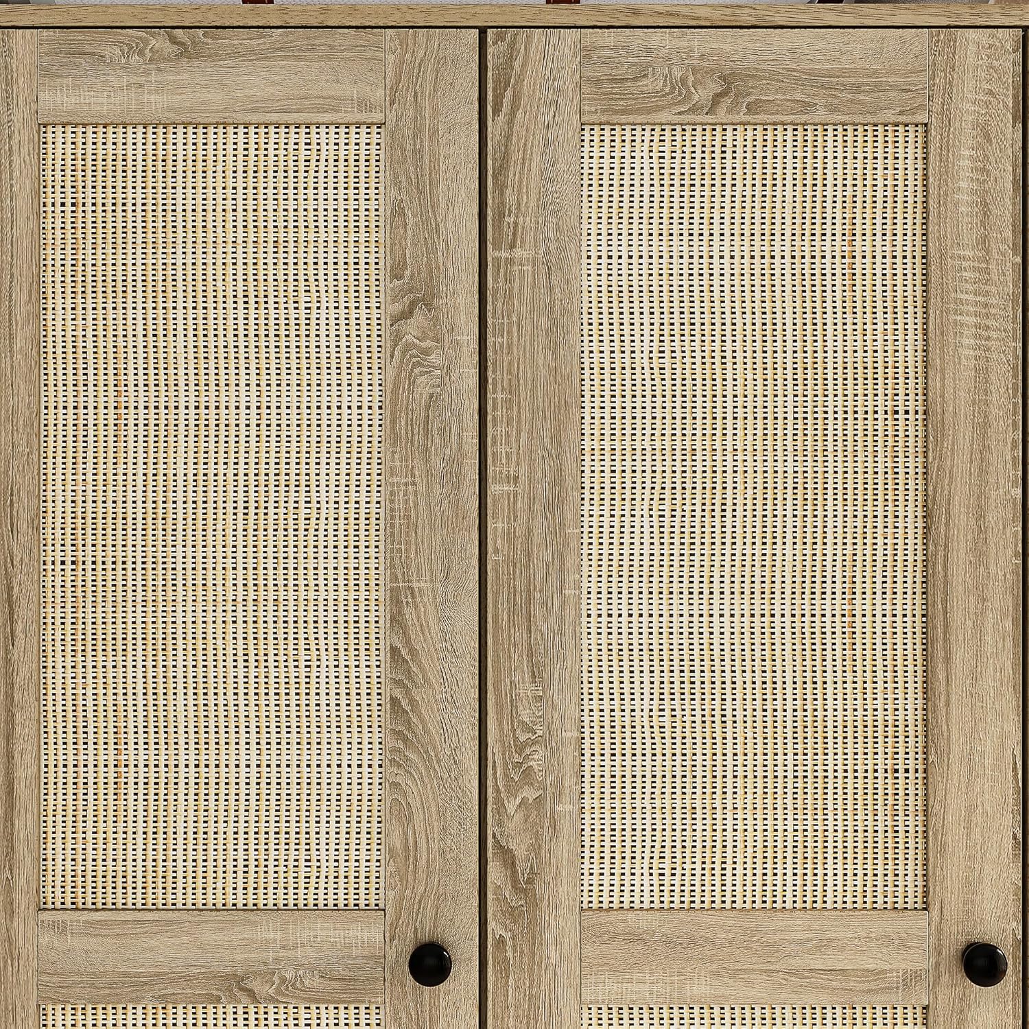 Homsee 8 Door Wardrobe Armoire Closet, Bedroom Cabinet Armoire with Rattan Doors, 5 Drawers, 2 Hanging Bars, Top Cabinets & Shelves, Light Brown