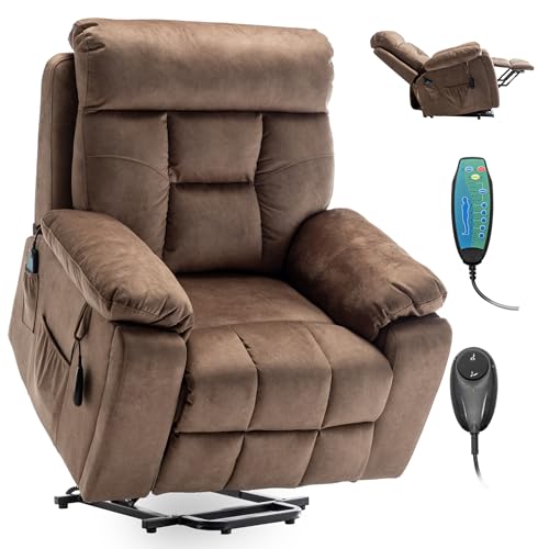 Power Lift Chair Lay Flat Recliner Infinite Position Electric Dual Motor Stand Up Lift Chair with Massage and Heat for Adults,Heavy Duty Recliners with 2 Remote Controls and Two Cup Holders