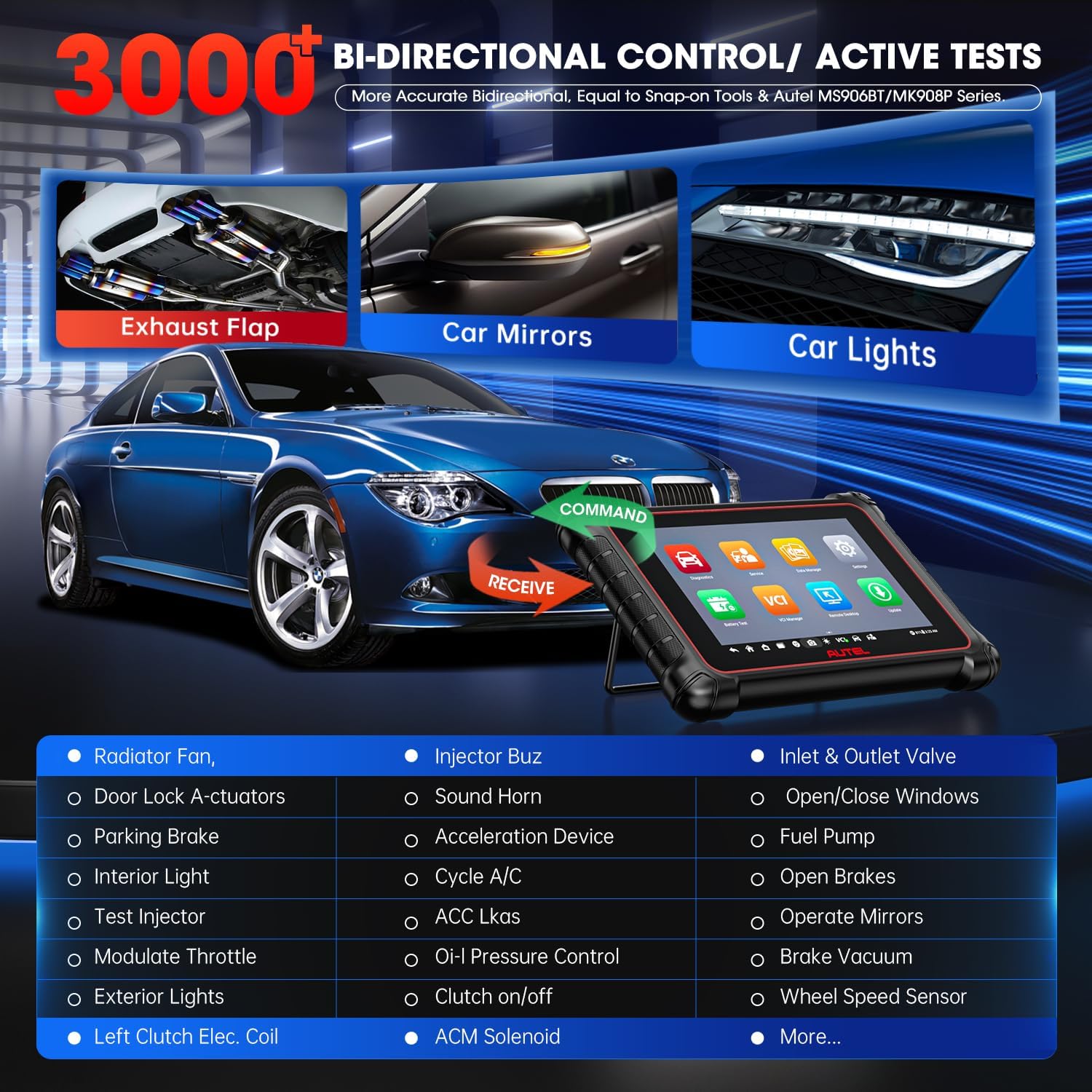 Autel Scanner MaxiCOM MK900-BT MK900BT: 2024 BT Ver. of MK900 MX900, 8in Up of MK808S MK808BT PRO MX808S MK808Z MS906, 3K+ Bidirectional Tool as MP900BT 40+ Reset, CANFD DoIP, Pre Post Scan, FCA, 11OS