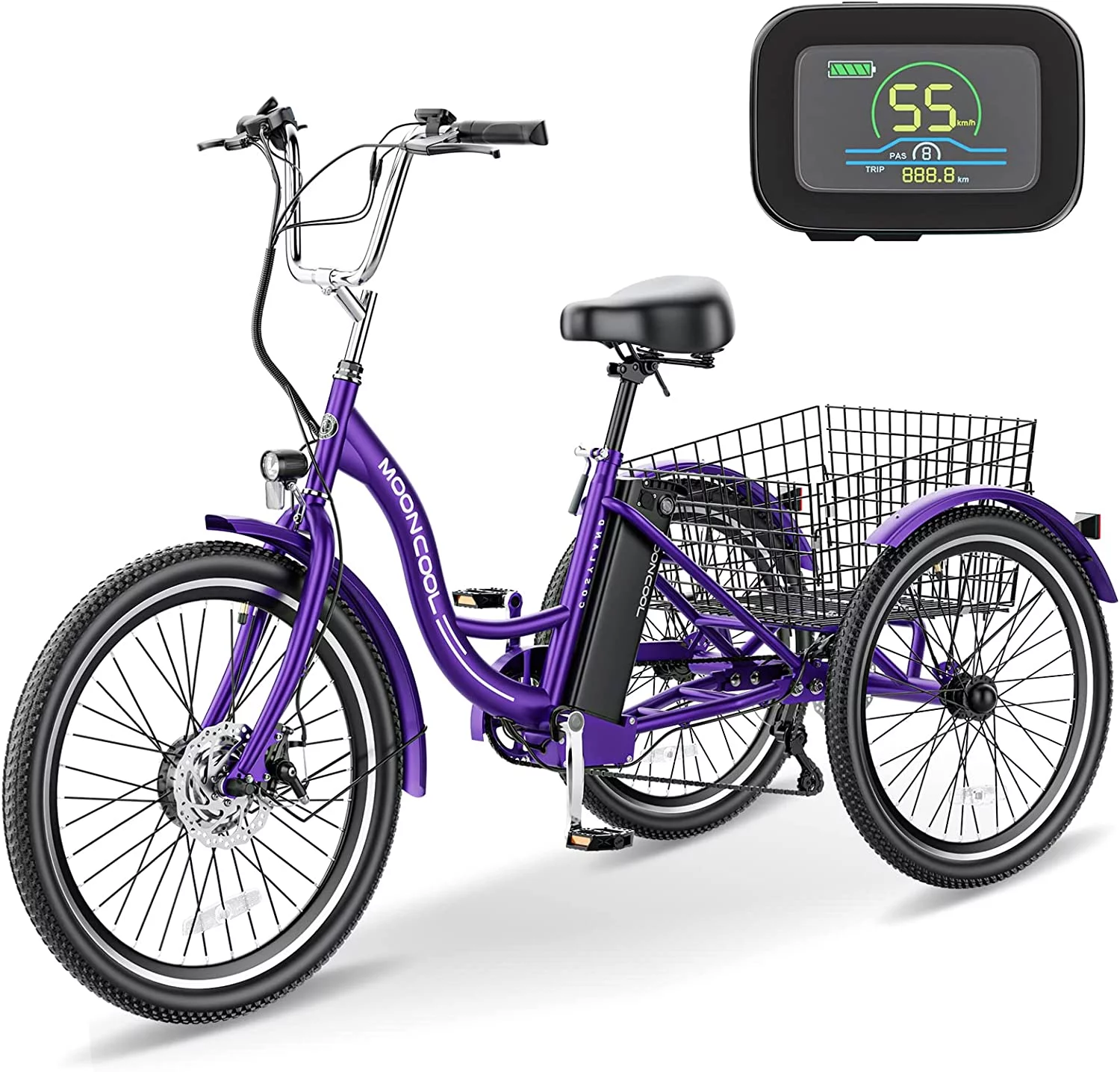 ABORON 350W Electric Trike, 7 Speed 24"/26" 3 Wheel Electric Bicycle with 36V 14.5Ah Lithium Battery UL Certified, Electric Tricycle for Adults with Rear Basket