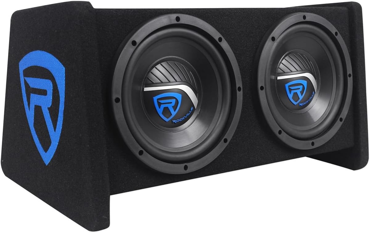 Rockville RV8.2A 800 Watt Dual 8 Car Subwoofer Enclosure+Mono Amplifier+Amp Kit