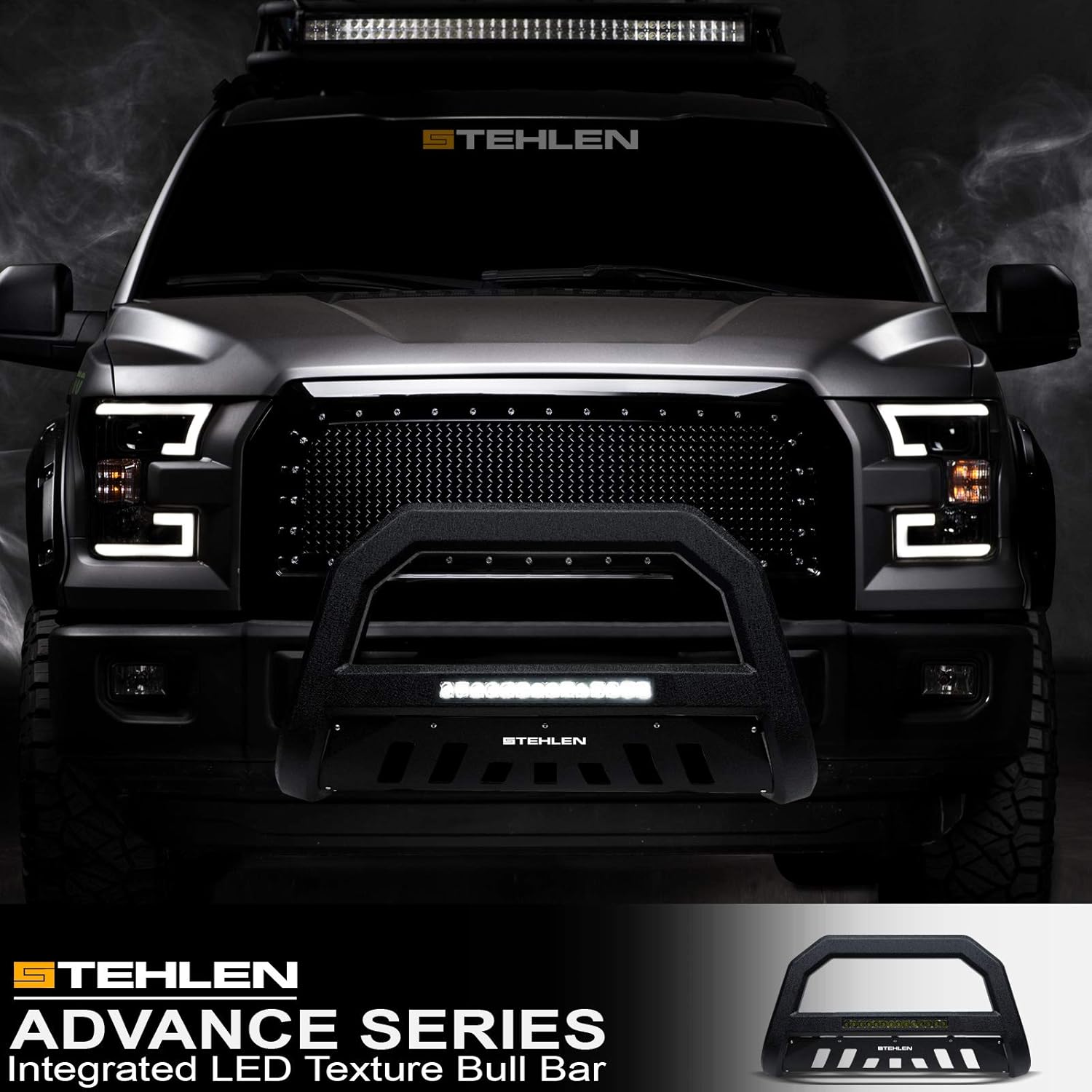 Stehlen 642167817697 Advance Series Aluminum LED Bull Bar - Textured Black For 2007-2018 Chevy Silverado GMC Sierra / 2007-2020 Suburban Avalanche Tahoe Yukon 1500/2007-2014 Cadillac Escalade