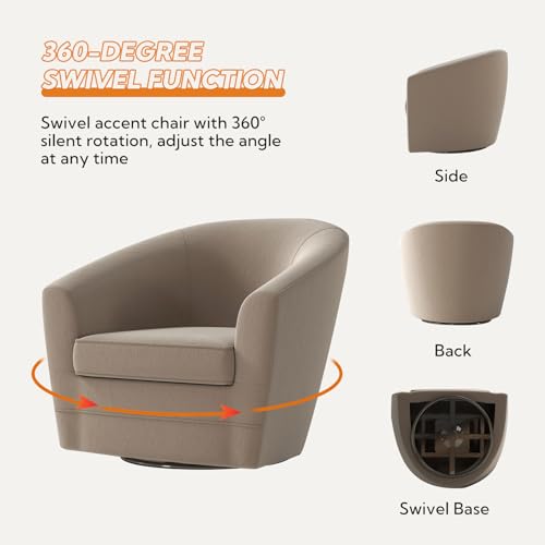 Swivel Accent Chair with Ottoman Set of 2, Soft Velvet 360 Degree Swivel Barrel Round Club Tub Chair with Footrest, Comfy Armchair for Living Room Bedroom