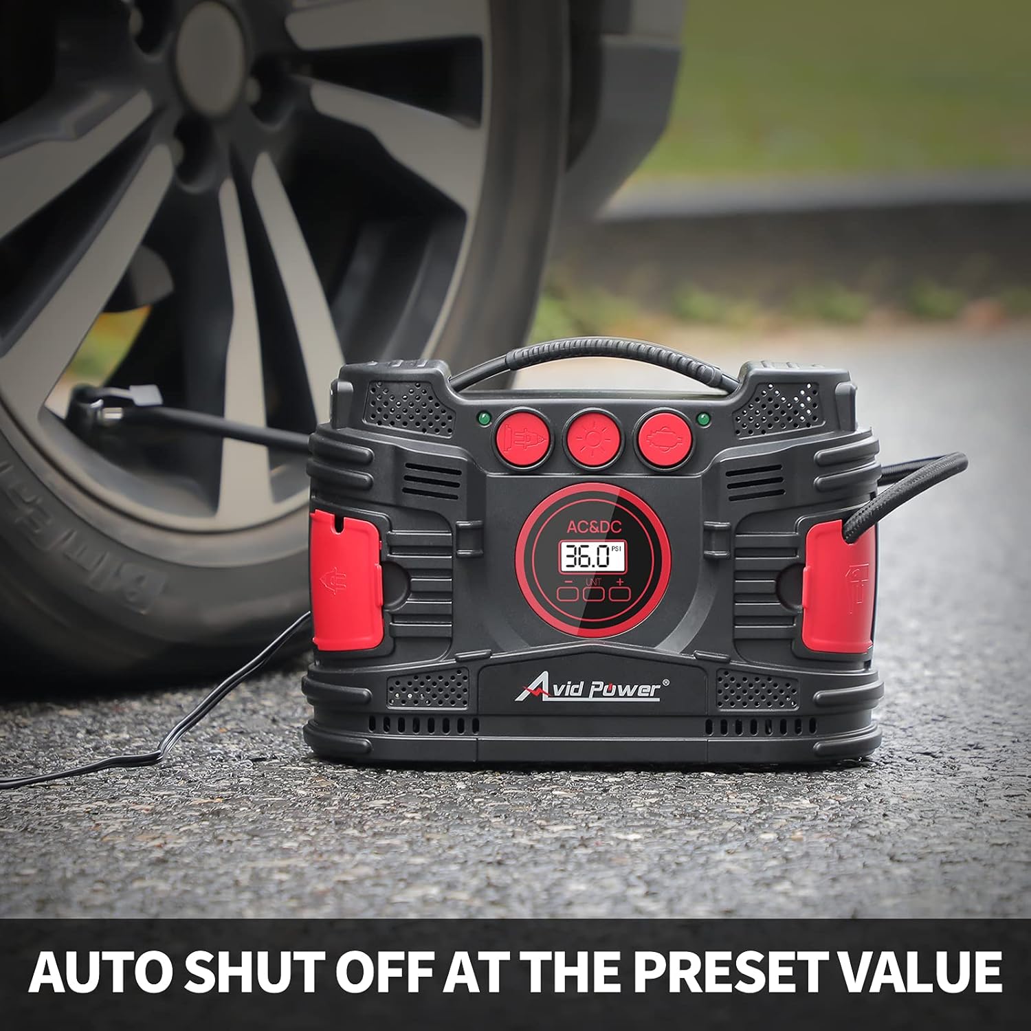 AVID POWER AC/DC Tire Inflator, Portable Air Compressor for Home (110V) and Car (12V), Electic Tire Pump with Dual Powerful Motors for Fast Inflation, Auto Shut-Off Digital Gauge & LED Light Pack of 2