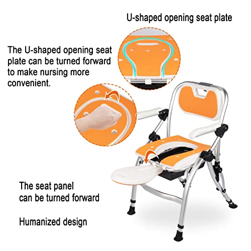 Bedside Commode with Adjustable Height,Commode Wheelchair One Button Folding Commode Chair Toilet Multifunction Shower Chair Use as Mobile Toilet Travel Easy to Fold for Disabled Elderly B