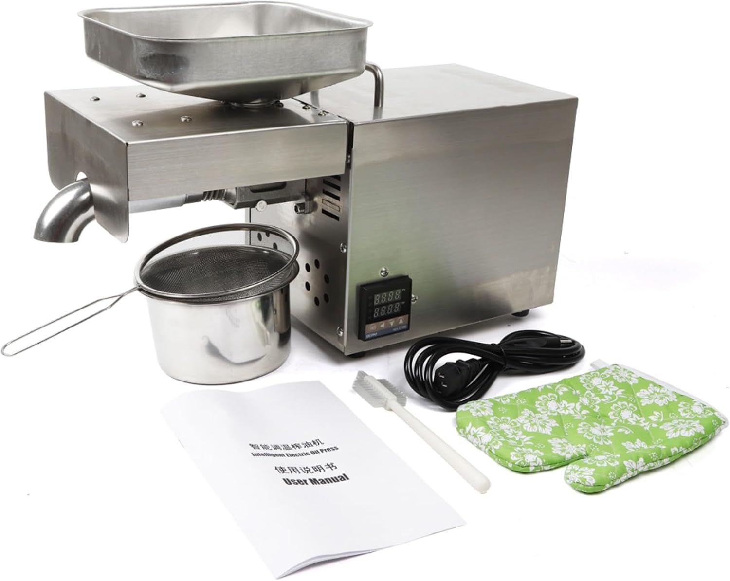 1500W Oil Press Machine Oil Expel, Stainless Steel Electric Automatic Cold Hot with Intelligent Control Panel/LCD Touch Screen/Food Grade Stainless Steel, Oil Extractor