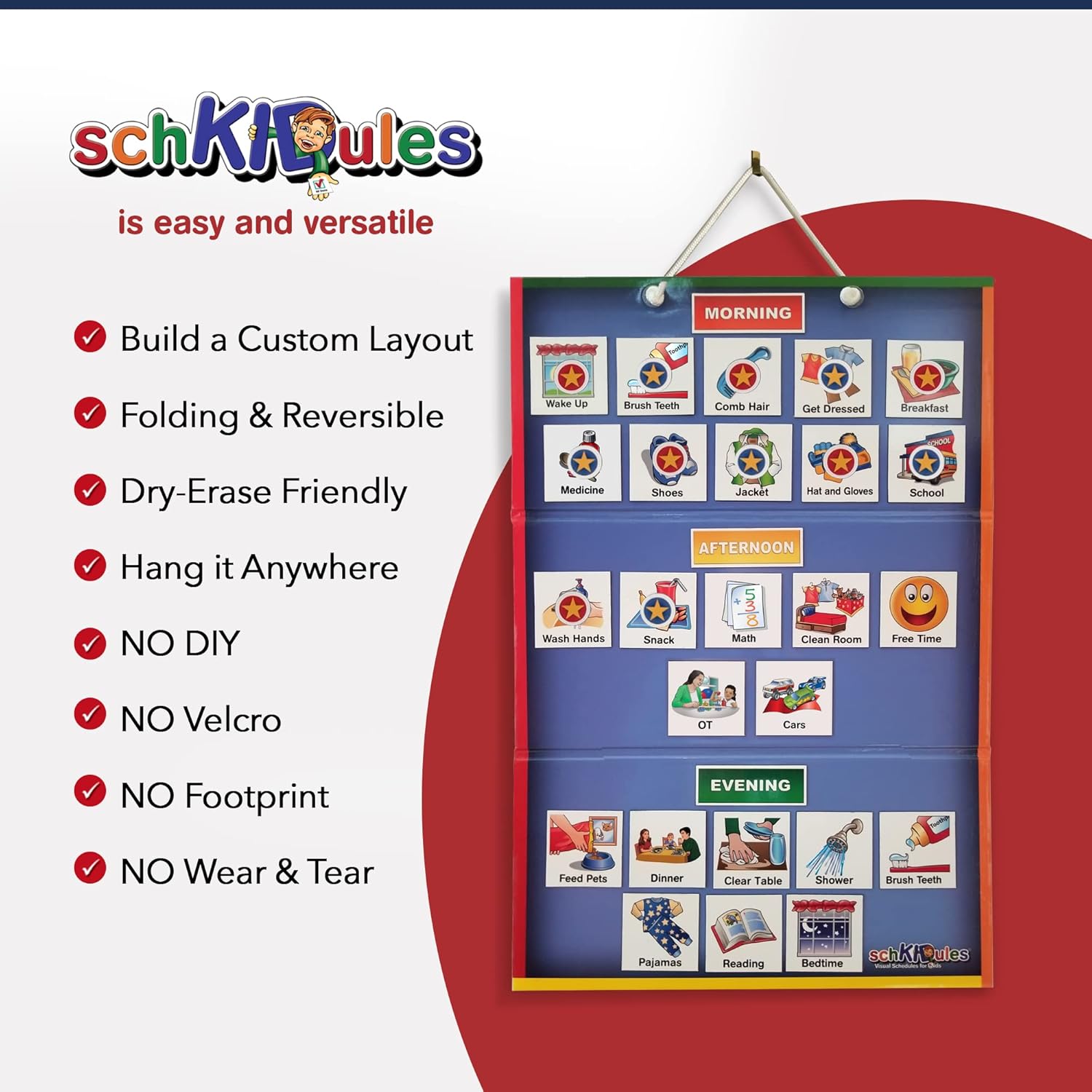 SchKIDules Visual Schedule for Kids Deluxe Bundle Daily Activity Chart / Weekly Progress Chart, 2-Sided Trifold Magnet Board & 189 Magnetic Picture Cards (for Preschool, Children, Toddlers, Autism) Pack of 2