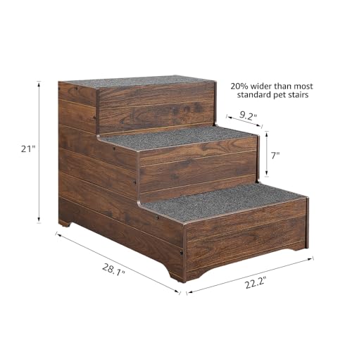 beeNbkks Dog Stairs Furniture, Extra Wide Wooden Pet Steps for Medium Large Dogs and Cats, Non-Slip Pet Ladder for Elderly Injured Pets Short Legged Puppy to Reach Couch Sofa High Bed Windowsill
