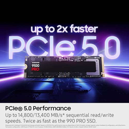 Samsung SSD 9100 PRO 2TB, PCIe 5.0x4 M.2 2280, Seq. Read Speeds Up to 14,800MB/s, Best for AI Computing, Gaming, and Heavy Duty Workstations (MZ VAP2T0B/AM)