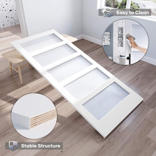 36x84 Inch Glass Sliding Barn Door Slab and 6.6ft Hardware Kit Included, 5 Frosted Glass, LVL Wood Panel Covered with White Water-Proof Scratch-Proof PVC Surface, Simple DIY Assembly