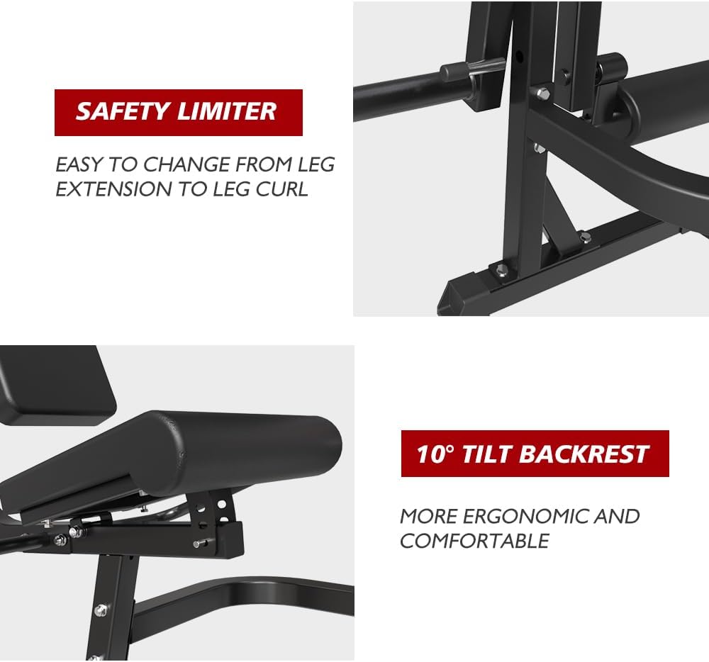 Seated Leg Extension and Curl Machine, Adjustable Plate Loaded Leg Rotary Extension Machine, Lower Body Special Leg Exercise Bench for Thigh, 600LBS Home Gym Leg Workout Machine