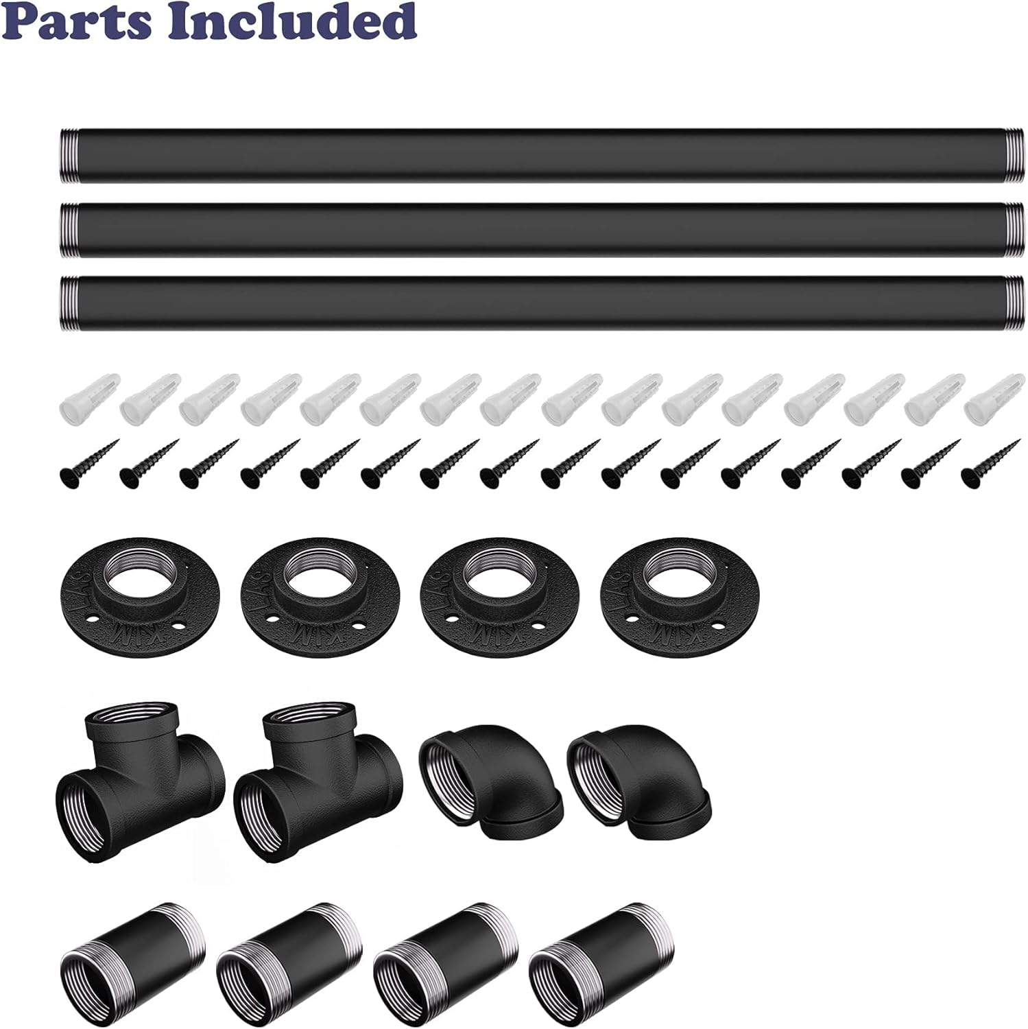 NEYTON 10ft Iron Stair Handrail for Indoor | Heavy Duty Stair Railing Iron Pipe | Wall Mounted Staircase Handrails Pack of 2