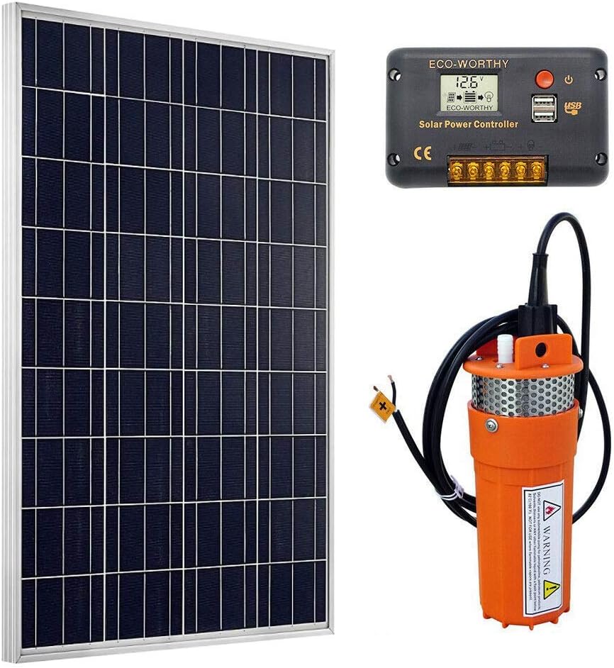 ECO-WORTHY Solar Well Pump Kit - 100W Solar Panel with 12V Deep Well Water Pump for Off-grid Living or Irrigation, Farm & Ranch-DELIVERY IN 2 PARCELS One