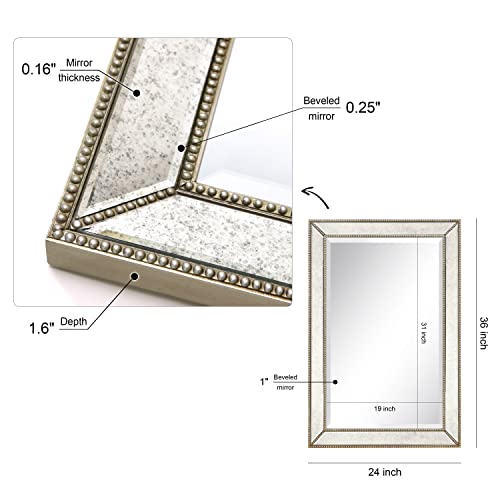 Empire Art Direct Solid Wood Frame Wall, 1"-Beveled Center Antique Mirror for Bathroom, Bedroom, Living Room, Ready to Hang, 24" x 54", Champagne