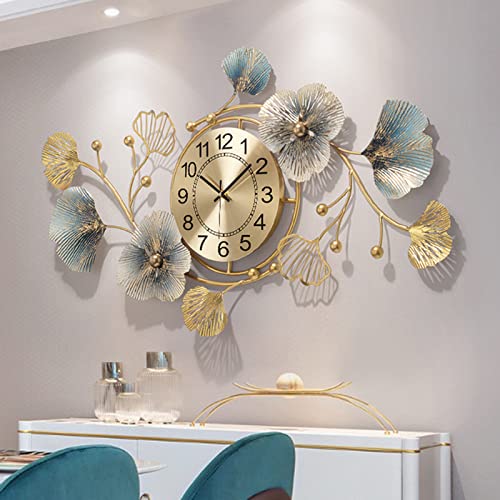 Large Wall Clocks for Living Room Decor, 62 Inch Modern Wall Clock Decorative Ginkgo Leaf Design Silent Bedroom Wall Clock Non Ticking ﻿