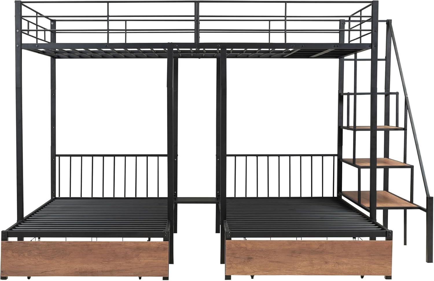 CITYLIGHT Triple Bunk Beds with Storage, Metal Full Over Twin & Twin Bunk Beds with Stairs,3 Bed Bunk Bunk for Kids, Girls, Boys,Teens, Adults,Space Saving Design,Can be Separated into 3 Beds, Black