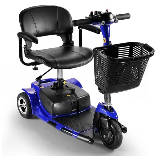 4 Wheel Battery Powered Electric Mobility Scooter - Electric Transportation Wheelchair - Compact Heavy Duty Mobility for Travel, Adults and Seniors includes Basket and Charger (Red)