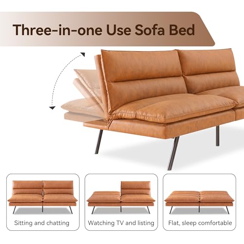 Futon Sofa Bed, Memory Foam Futon Armless Sleeper Sofa Loveseat Convertible Couch Bed for Small Compact Living Spaces,Apartment,Dark Black