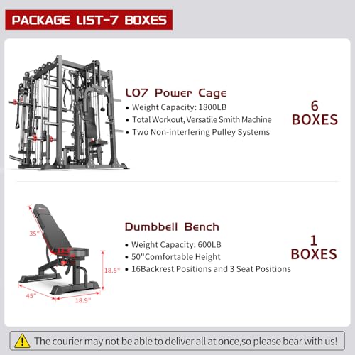 L05/07 Smith Machine，Multi-Function Squat Rack Power Cage with Cable Crossover System,with Weight Bench, Olympic Barbell Weight Set, for Home Gym