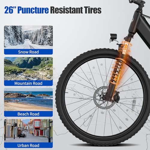 Electric Bike, 1000W Peak Motor, 26” Electric Mountain Bike, 375Wh Removable Battery, 40 Miles Range & 22 Mph Step-Over Ebike for Adults, Electric Bicycle for Commute, 7 Speed