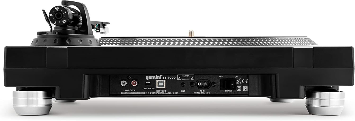 Gemini Sound TT-4000 Professional Direct-Drive DJ Turntable, High Torque, 3 Speeds Vinyl Record Player, Switchable Phono Preamp, Variable Pitch Control, Die-Cast Aluminum Platter, USB Audio Interface