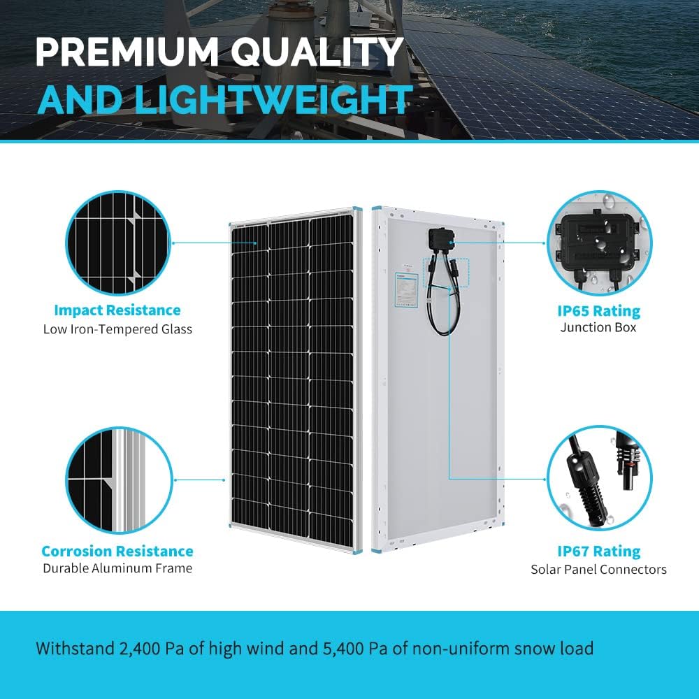 Renogy 400 Watt 12 Volt Monocrystalline Solar Panel Bundle Kit with 4 pcs 100W Panel and 30A Wanderer PWM Charge Controller for RV, Boats, Trailer, Camper, Marine, Off-Grid Solar Power System