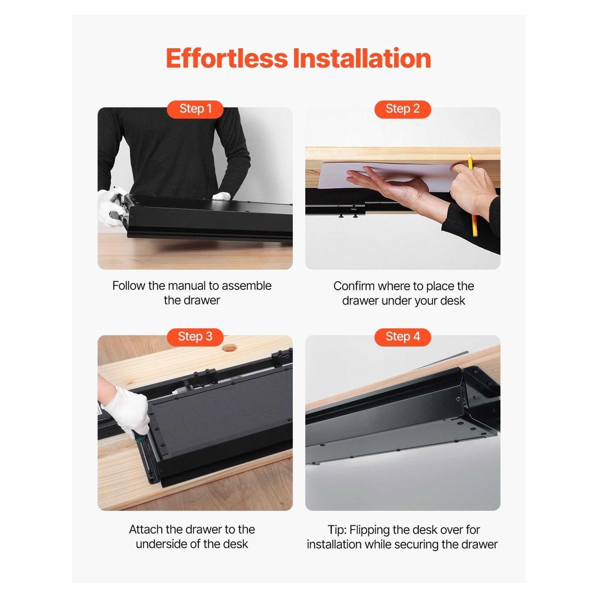 26 inch Under Desk Drawer Organizer, Slide-Out Storage Tray for Home Office, Keyboard Tray, Steel Construction, Smooth Sliding, Space Saver