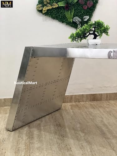 NauticalMart Airfoil Desk Aluminum | Aviator Wing Desk Industrial Airplane Desk Furniture Silver Aviation Home Office Furniture (64 Inches)