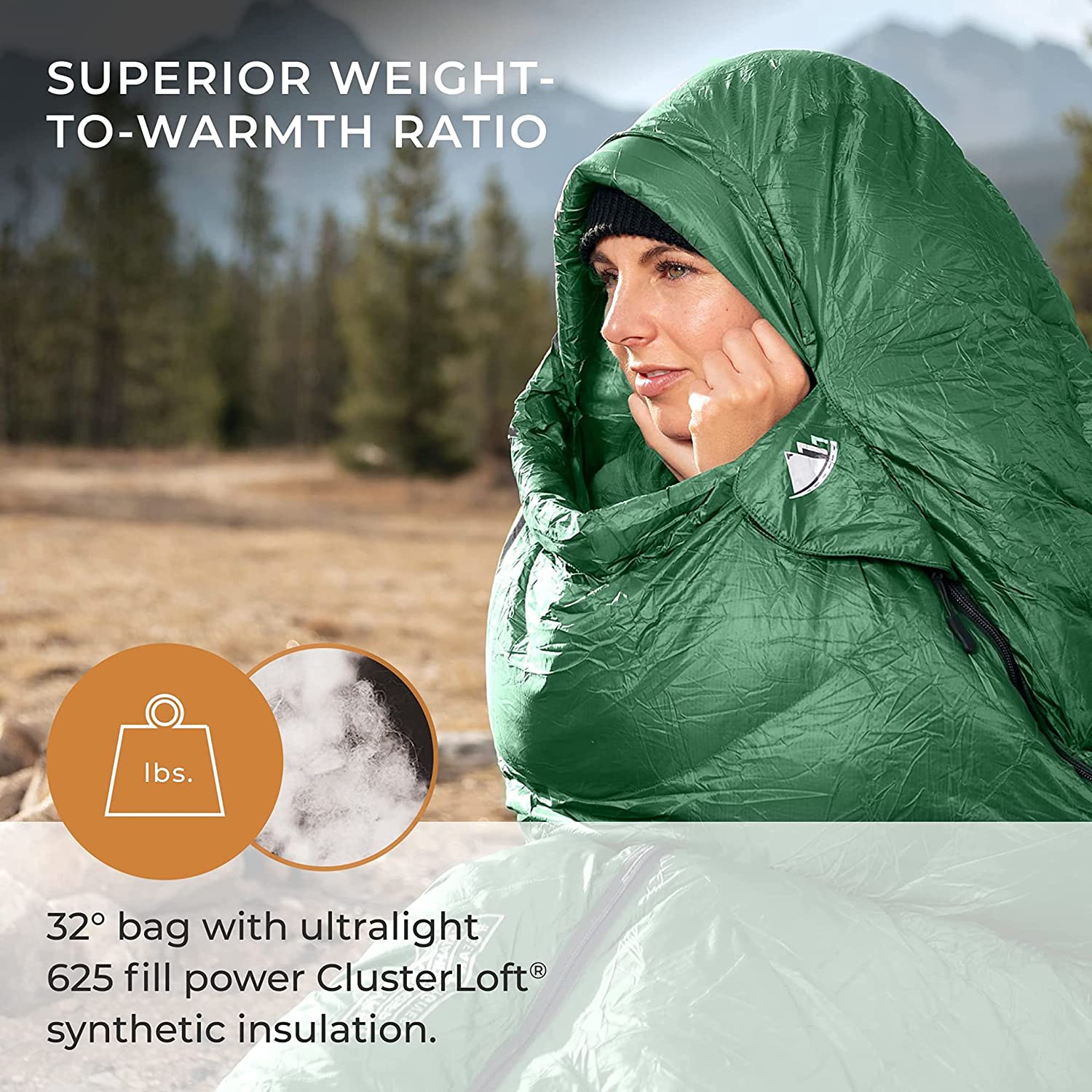 32 F Hiking & Backpacking Sleeping Bag - 4 Season, 625FP Ultralight Sleeping Bag - Water Resistant - Charcoal Gray - Short