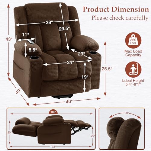 Power Lift Recliner Chair for Elderly - Triple Motor Lift Chairs - Infinite Position Adjust - Power Headrest - Heated & Massage - Lift Assist & 180° Lay Flat - Soft Plush Flannel (Grey)