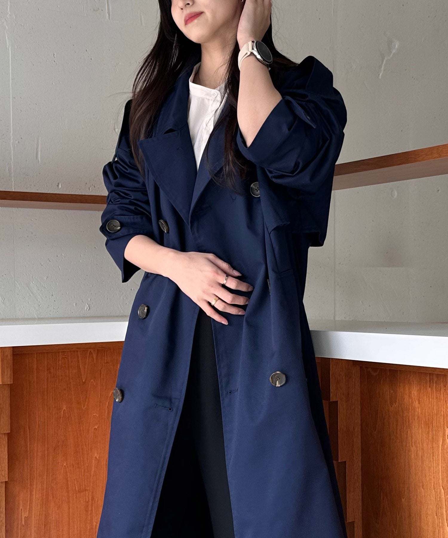 【SETUP7】Outer Trench Coat Double-Breasted Oversized Trench Big Silhouette Long Length Pocket Long Sleeve Spring Coat
