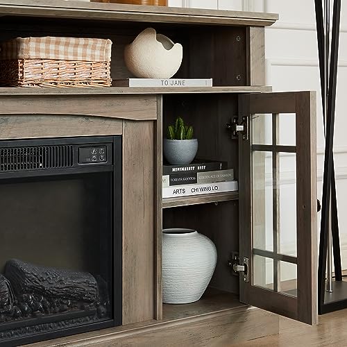 KUIKUI Electric Fireplace TV Stand for TVs up to 65", Electric Fireplace Stoves TV Console with Storage Space, Antique Entertainment Console Center with 23" Fireplace Insert for Living Room, Espresso