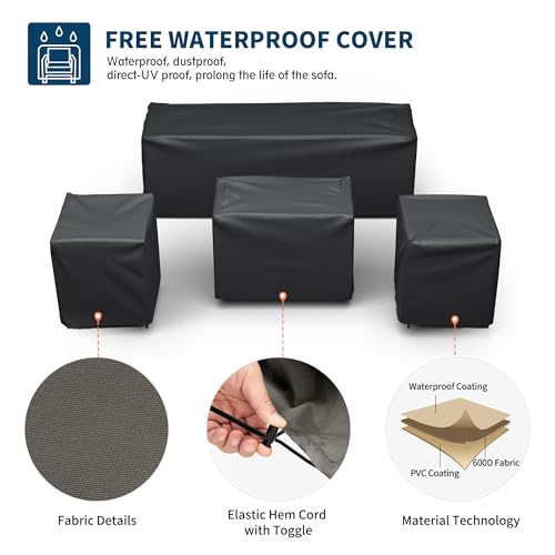 UDPATIO 8 Piece Aluminum Patio Furniture Set, Oversized Modern Outdoor Furniture Set with Olefin Fabric Cushion for Patio Deck Backyard, Dark Grey(with Waterproof Covers)