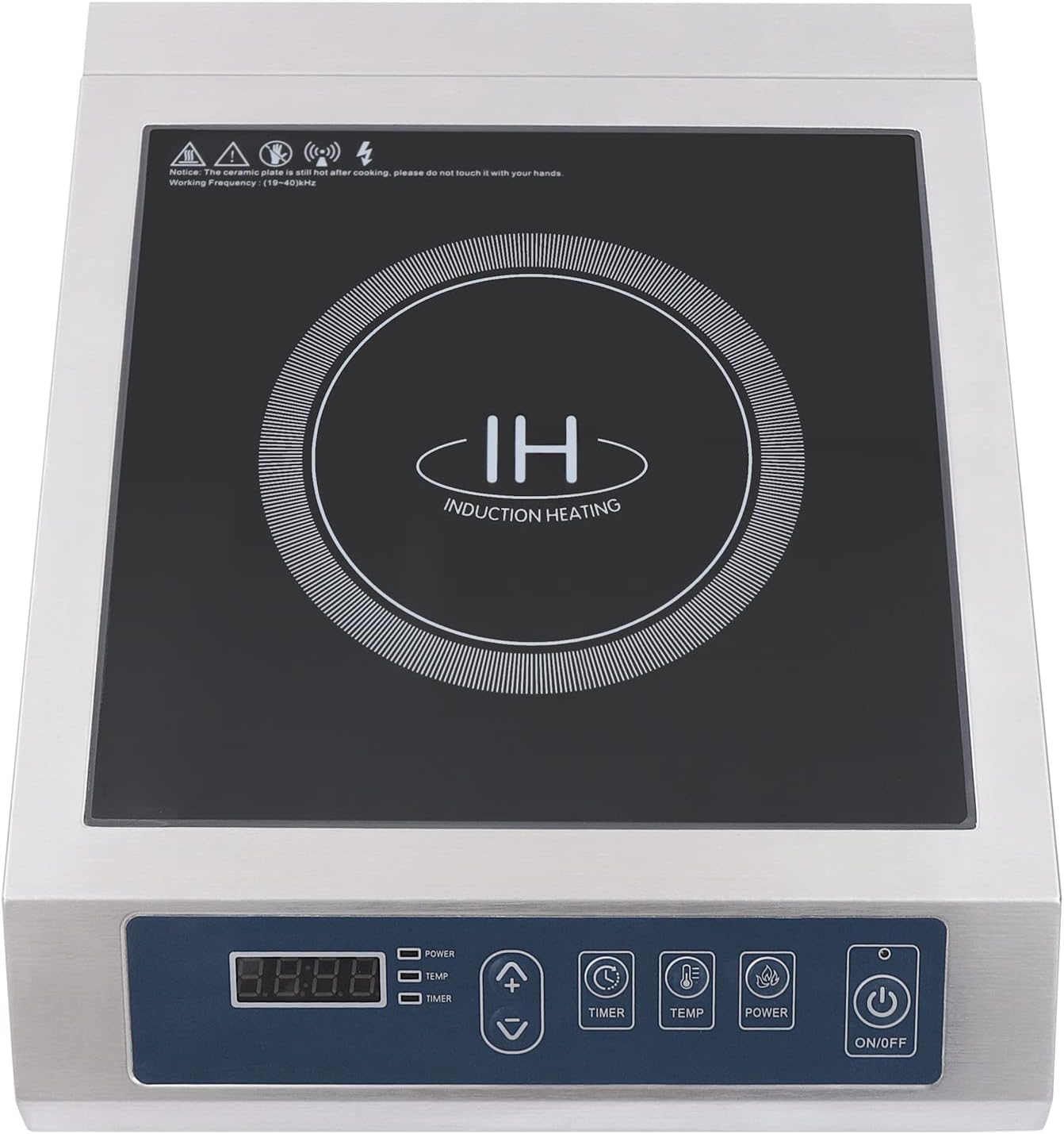 1800W Large Commercial Induction Cooktop, 110V High Power Stainless Steel Housing Professional Single Induction Cooker with 13 Temp Levels & LED Displays and Indicators for Pro Chef