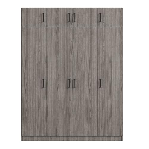 Wardrobe Armoire with 4 Doors, Four-Door Design Mirror Wardrobe with Shelves, Drawers and Hanging Rod, Built-in Dressing Mirror, 68" H Freestanding Wardrobe Cabinet