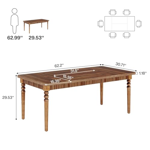 Tribesigns Farmhouse Dining Table for 4-6 People, Rectangular Kitchen Table with Wood Turned Legs, 63-Inch Large Dining Room Table Dinner Table for Home Kitchen Furniture, Oak