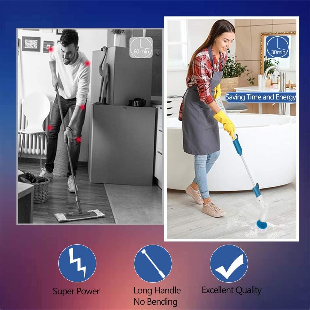 Getace Electric Spin Scrubber,360 Cordless Power Bathroom Scrubber,Super Power Surface Cleaner with 3 Replaceable Brush Heads,Extension Handle for Tub,Tile, Floor, Wall,Shower, Bathtub, and Kitchen