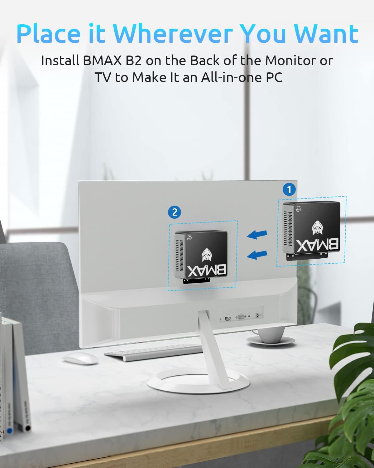 Mini PC, Celeron E3950 Mini Computer Windows 10 with 8GB RAM/128GB SSD, Support 4K Dual Display, HDMI x2, USB x4, Dual-Band Wi-Fi, Bluetooth 4.2