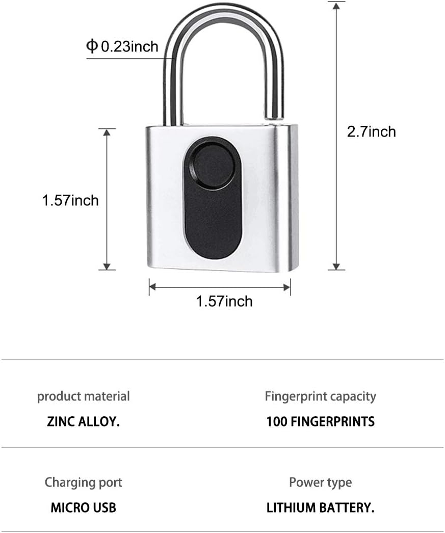 Fingerprint Padlock, MEGAFEIS Smart Padlock, Bluetooth Lock, Mobile APP, IP66 , Biometric Lock with Keyless for Lockers, Office, School, Gym, Factory, Garage, Storage, Gate, Shed, Bike, Cabinet.