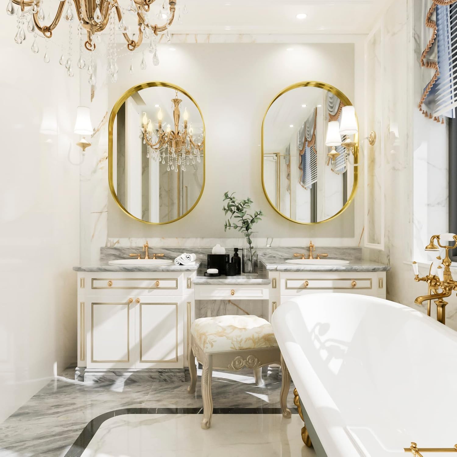 Hasipu 24×36 Inch Oval Wall Mirror for Bathroom, Gold Metal Frame Bathroom Mirrors, Wall Mounted Mirror (Horizontal/Vertical)