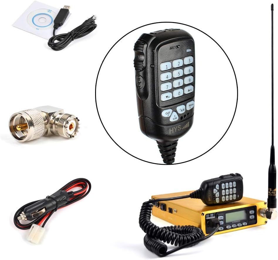 HYS Dual Band VHF/UHF Mobile Transceiver Golden Mobile Ham Radio Amateur Radio Built-in 12000mAh Battery with Programming Cable Antenna SO239 to PL259 Adapter (A Complete Set of)