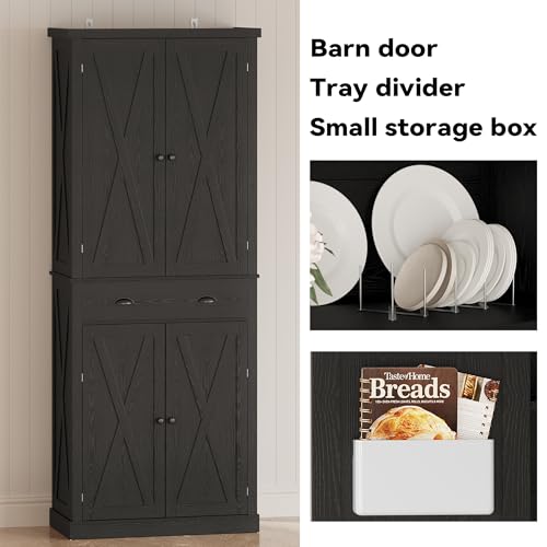 IRONCK Kitchen Pantry Storage Cabinet 72.6" H, with Barn Doors, Drawer, 4 Adjustable Shelves, Freestanding Cupboard for Dining Room Living Room, Laundry, White