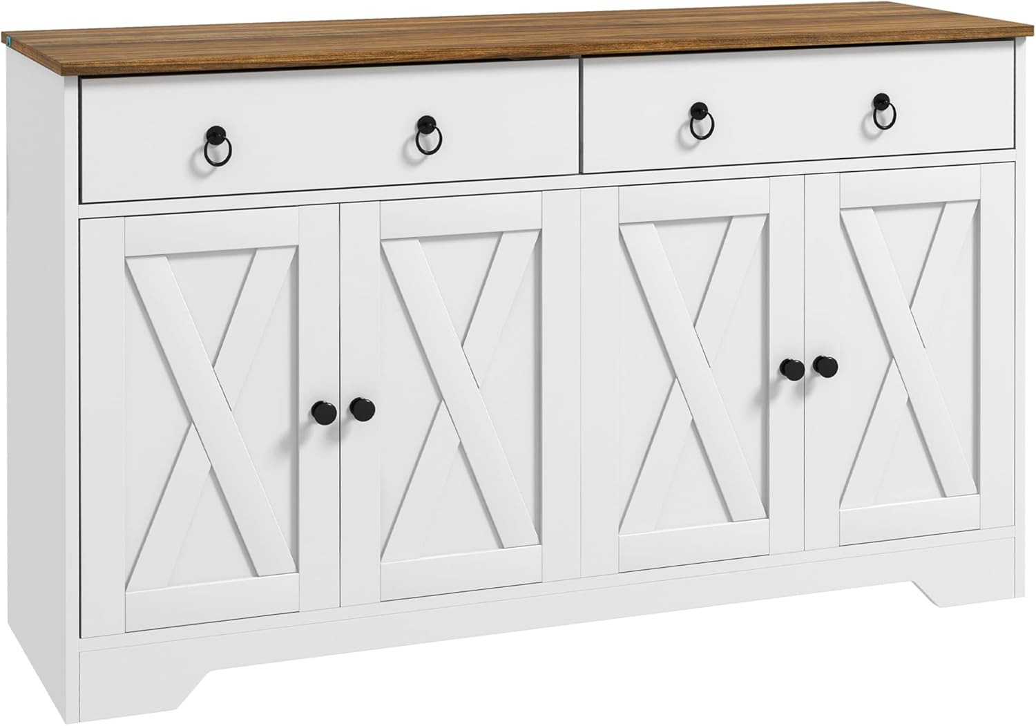 HOMCOM Sideboard Buffet Cabinet with Storage, 48" Kitchen Storage Cabinet with 2 Drawers and 4 Barn Doors, Farmhouse Coffee Bar Cabinet, Buffet Table with Wood Grain Top, White